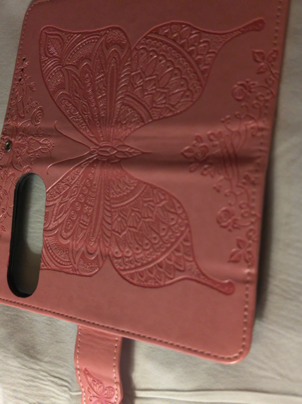 Pink Embossed Butterfly Wallet Phone Case